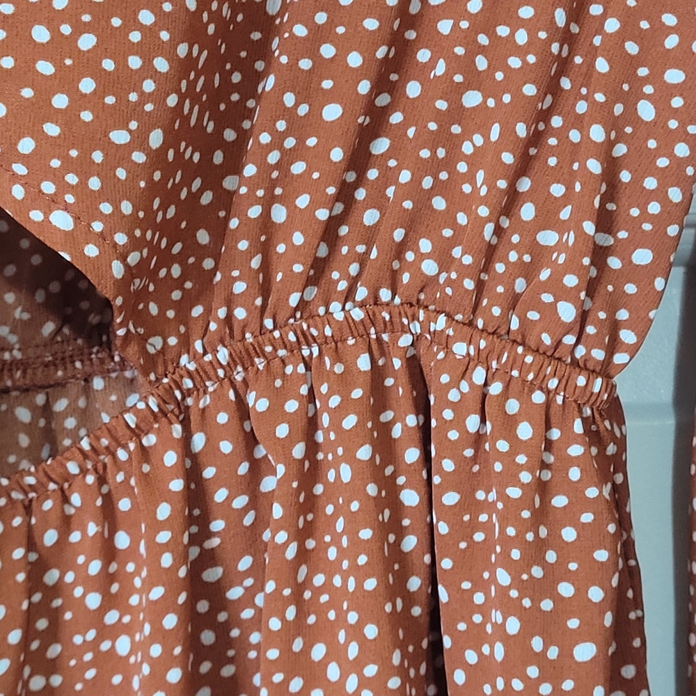 Shein Women's Tie Front Cutout Polka Dot Romper Jumper Short Rust Size Large - Picture 6 of 10